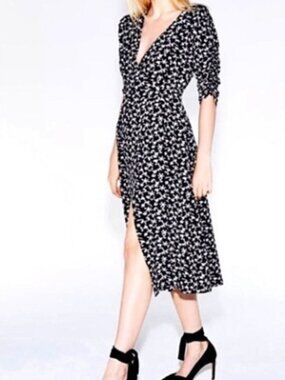 BA&SH Women's  Coachella・Black& White Midi Dress ・Floral & Dove Print・Size 8